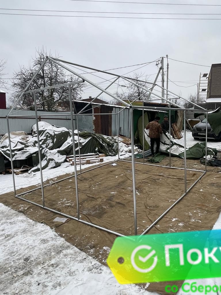 Палатка Каркасная утепленная зеленого цвета 3х4 Палатка Каркасная утепленная зеленого цвета 3х4